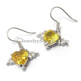 Fashion Heart Alloy Earrings with Yellow Zircon