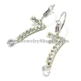 Number "7" Shape Earrings with Rhinestones 