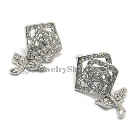 Beautiful Rose Alloy Earrings with Rhinestones