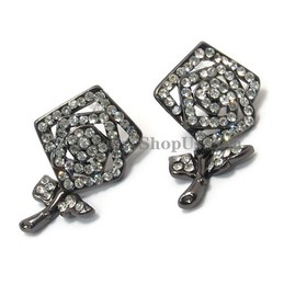 Beautiful Black Rose Alloy Earrings with Rhinestones