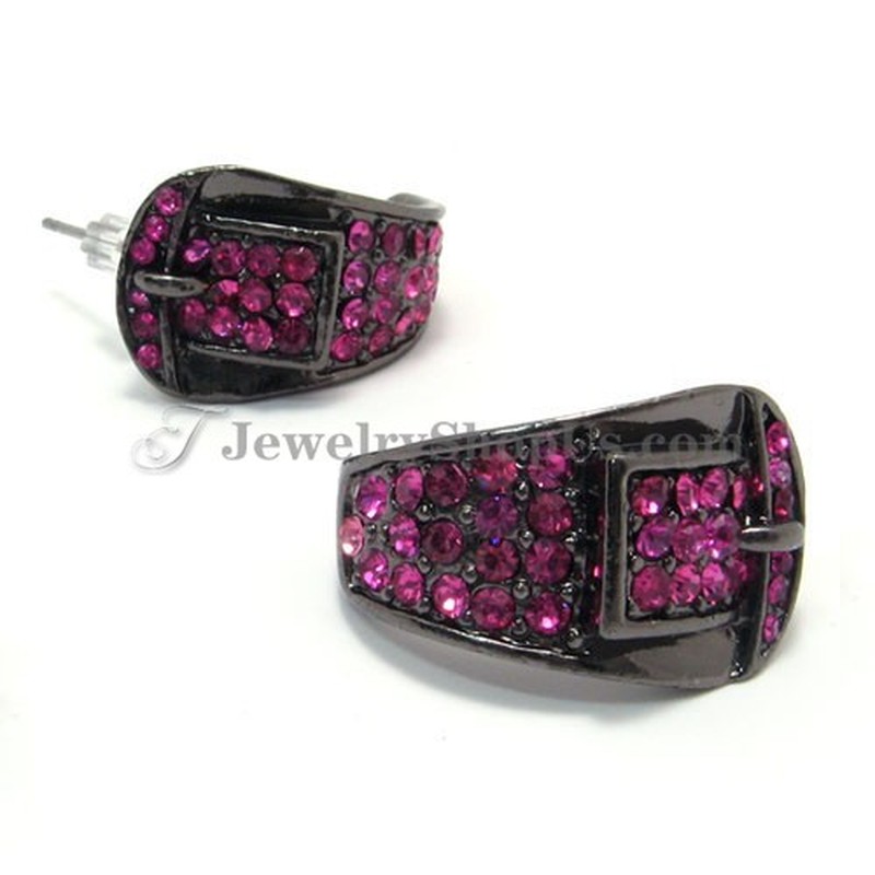 Delicate Alloy Round  Earrings with Red Rhinestones