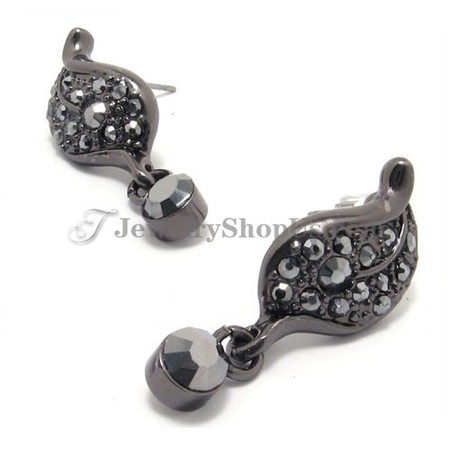 Fashion Alloy Earrings with Black Rhinestones