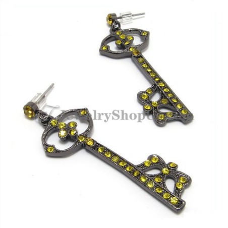 Fashion Key Shape Alloy Earrings with Yellow Rhinestones