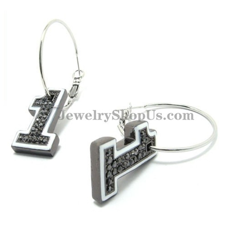 Number "1" Shape Alloy Earrings with Black Rhinestones