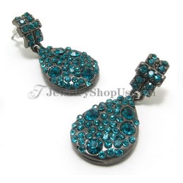 Elegant Drop Alloy Earrings with Green Rhinestones