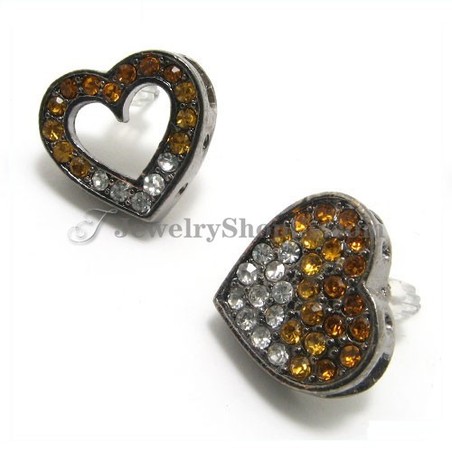 Fashion Heart Shape Alloy Earrings with Yellow and White Rhinestones