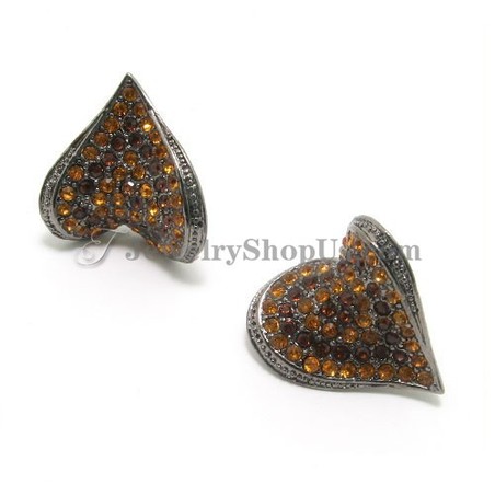 Fashion Heart Shape Alloy Earrings with Brown Rhinestones
