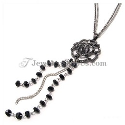 Elegant Rose Black Alloy Pendant with Rhinestones and Zircons