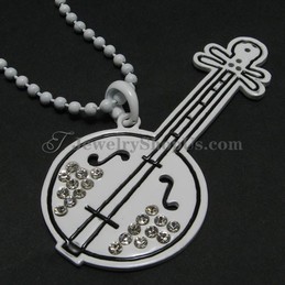 Fashion White Alloy Lute Shape Pendant with Rhinestones