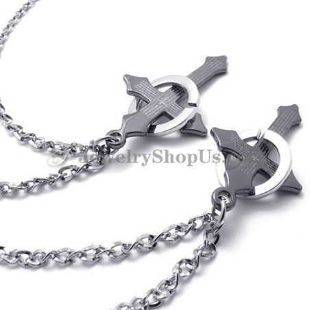 Elegant Alloy Cross with Circle Lovers Pendants