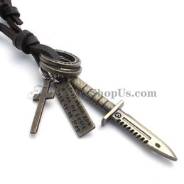 Fashion Alloy Dagger Pendant with Leather Chain