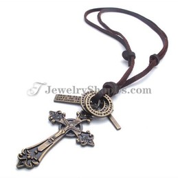 Fashion Alloy Cross Pendant with Leather Chain