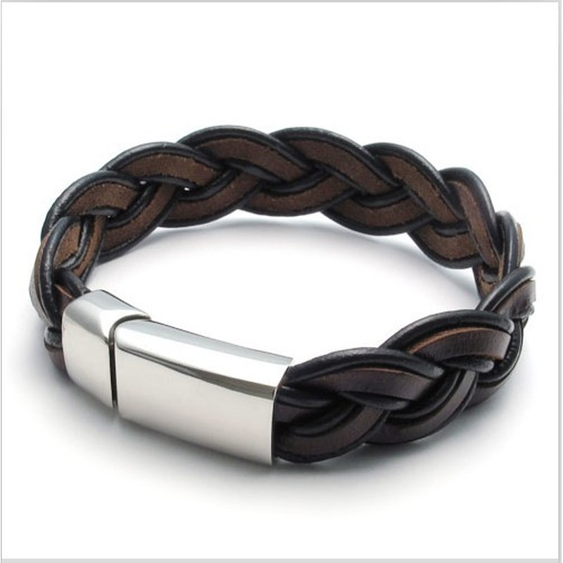 Deft Design Delicate Colors Stable Quality Titanium Leather Bracelet