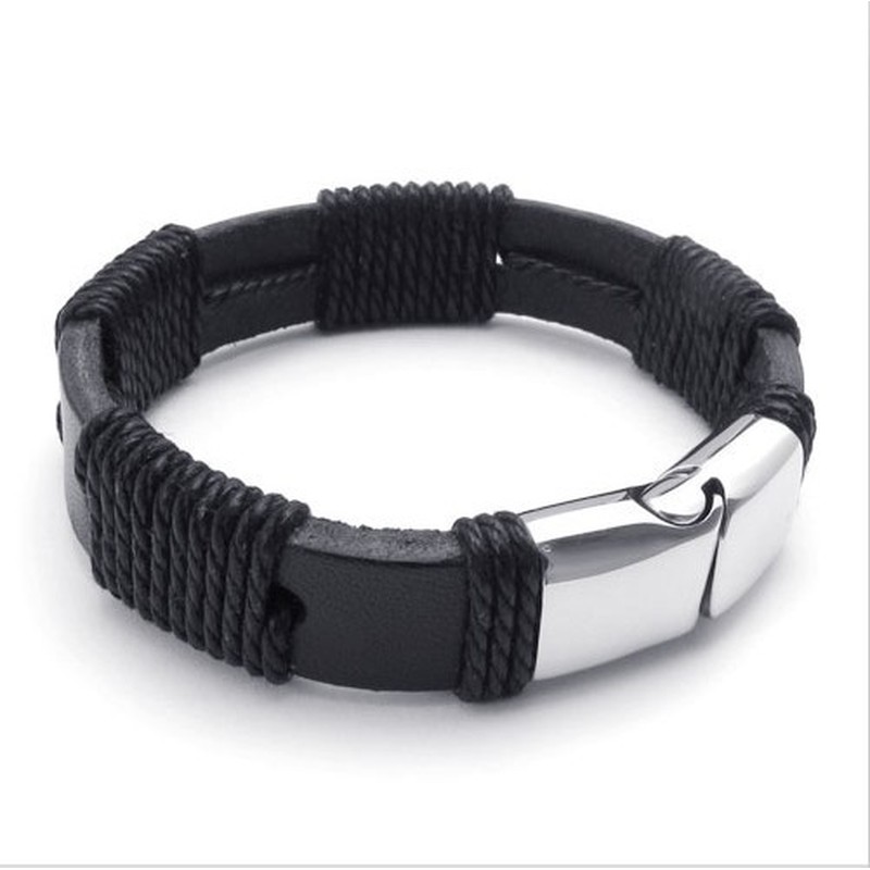 Deft Design Delicate Colors Reliable Quality Titanium Leather Bangle