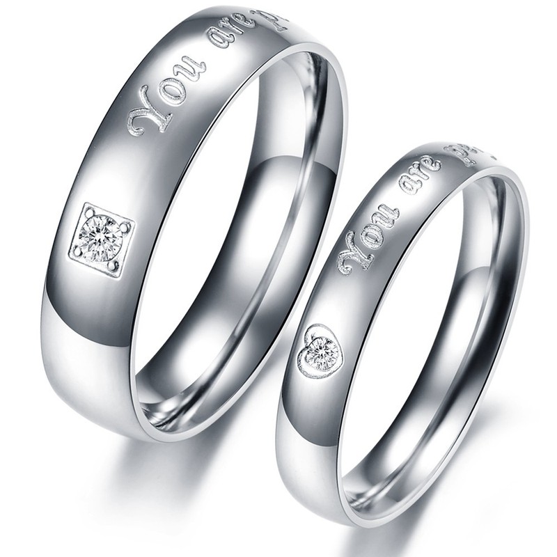 Quality and Quantity Assured Titanium Ring For Lovers With Rhinestone