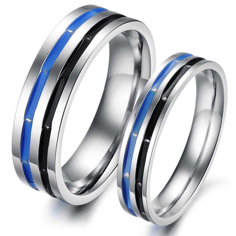 Easy to Use Blue-Black Titanium Ring For Lovers 