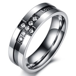 The King of Quantity Cross Titanium Ring For Lovers With Rhinestone