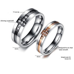 The King of Quantity Cross Titanium Ring For Lovers With Rhinestone