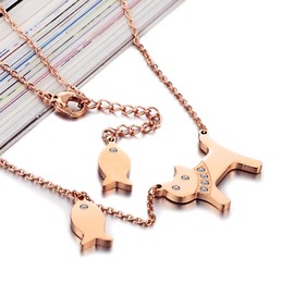 Selling Well all over the World Cats Eat Fish 
 Titanium Necklace
