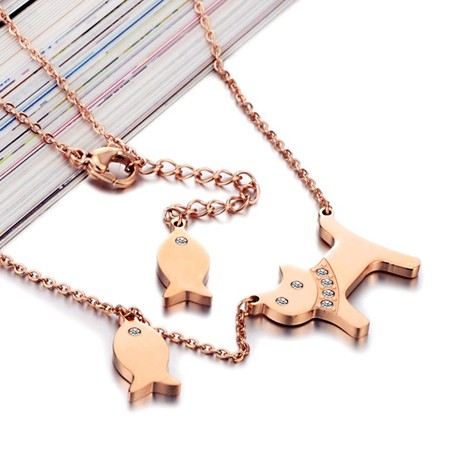 Selling Well all over the World Cats Eat Fish 
 Titanium Necklace