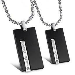 High Quality Black Titanium Necklace For Lovers With Diamond