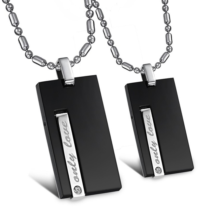 High Quality Black Titanium Necklace For Lovers With Diamond