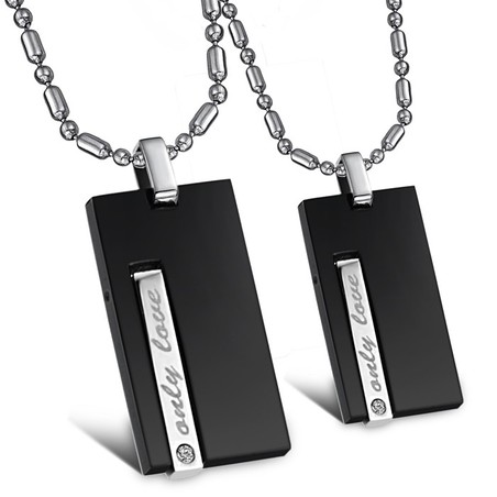 High Quality Black Titanium Necklace For Lovers With Diamond