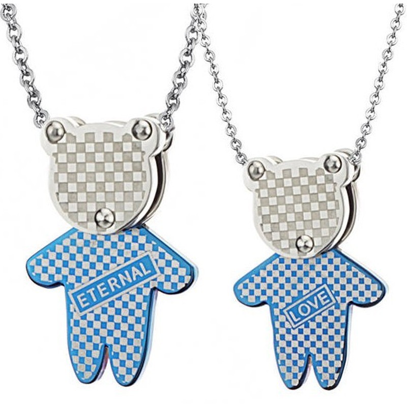 Stable Quality Blue Bear Shape Titanium Necklace For Lovers 