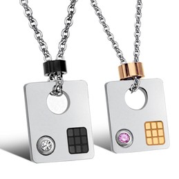 Superior Quality Square Shape Titanium Necklace For Lovers With Rhinestone
