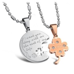 Complete in Specifications Clover Shape Titanium Necklace For Lovers With Rhinestone