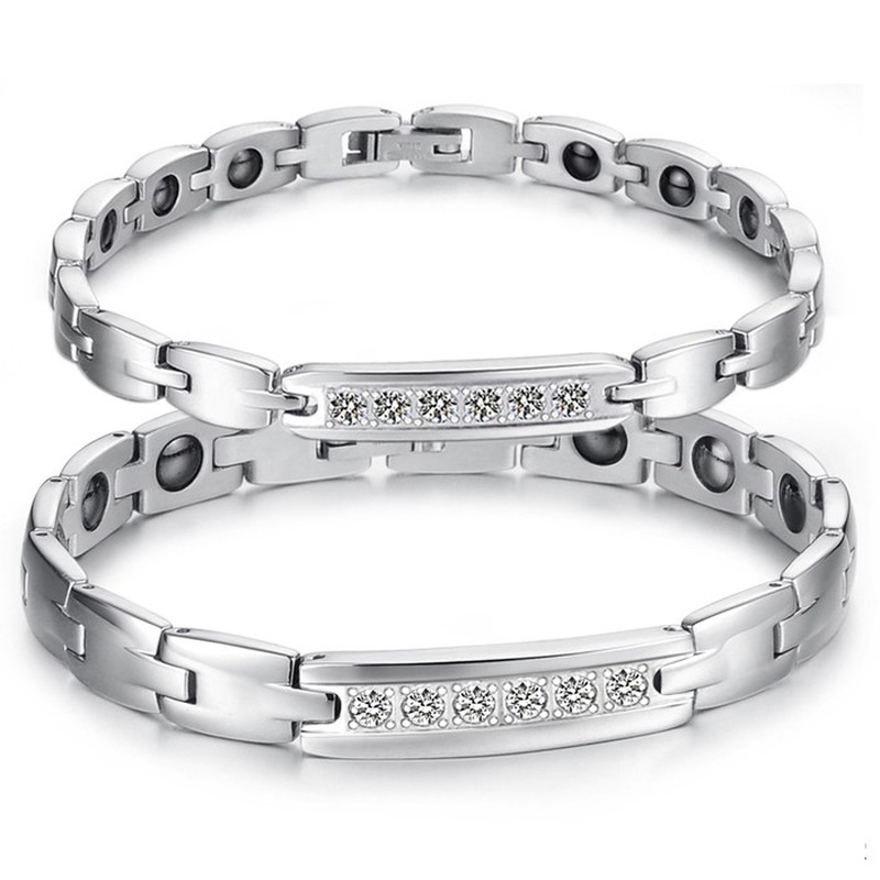 Reliable Quality Health Titanium Lodestone Bracelet For Lovers With Rhinestone