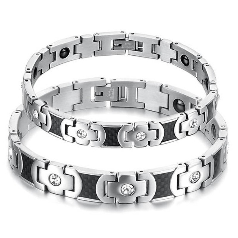 Superior Quality Health Titanium Bracelet For Lovers With Rhinestone