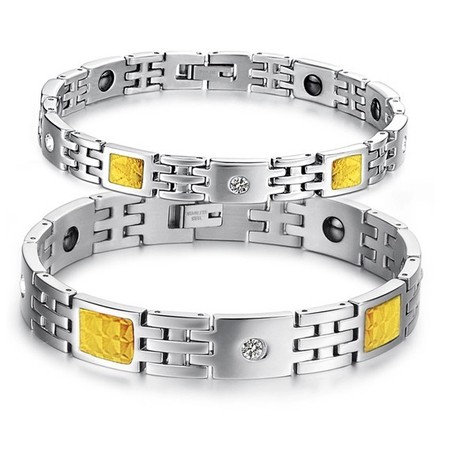 Superior Quality Health Titanium Lodestone Bracelet For Lovers With Rhinestone