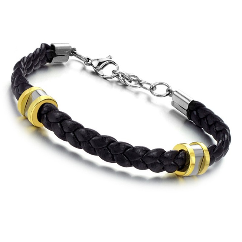 High Quality Concise Titanium Leather Bangle  