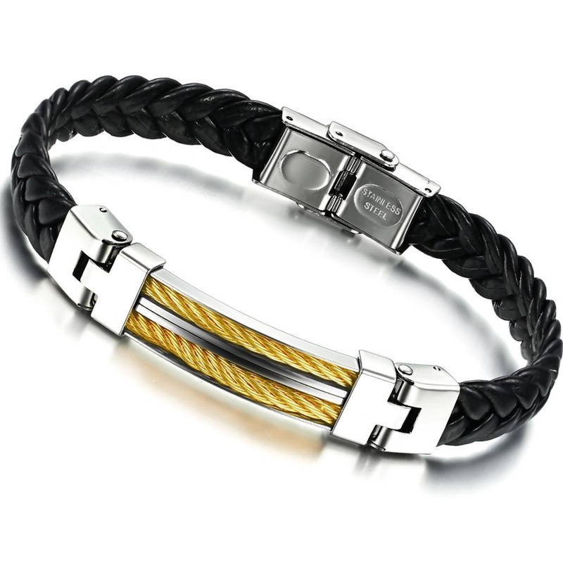 Excellent Quality Male Titanium Leather Bangle 