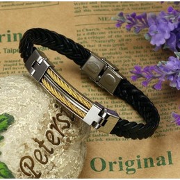 Excellent Quality Male Titanium Leather Bangle 