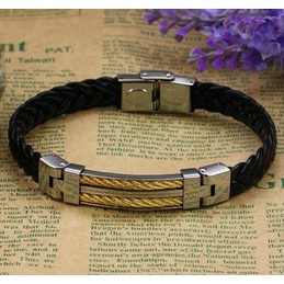Excellent Quality Male Titanium Leather Bangle 