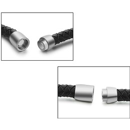 High Quality Black Titanium Leather Bangle 