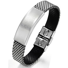 Easy to Use Black Titanium Leather Bangle 
