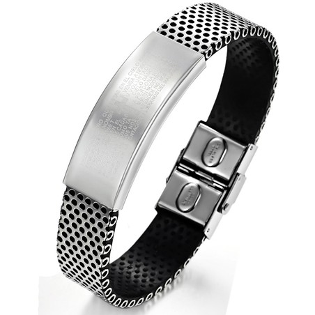 Easy to Use Black Titanium Leather Bangle 