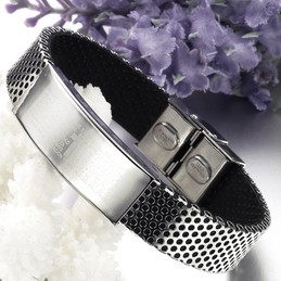 Easy to Use Black Titanium Leather Bangle 