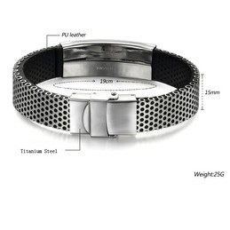 Easy to Use Black Titanium Leather Bangle 