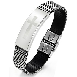 Quality and Quantity Assured Male Cross Titanium Leather Bangle 