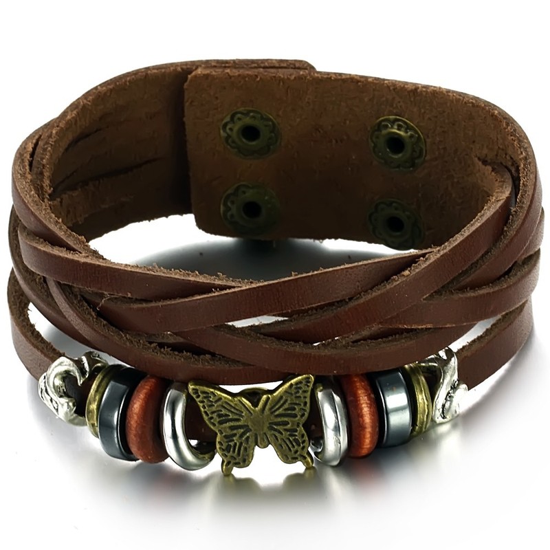 High Quality Female Butterfly Shape Titanium Leather Bangle