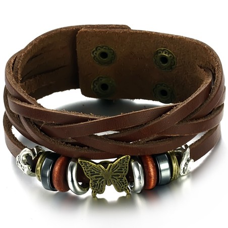 High Quality Female Butterfly Shape Titanium Leather Bangle