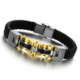 Dependable Performance Male Titanium Leather Bangle 