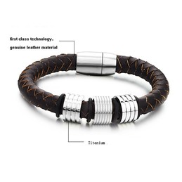 High Quality Brown Titanium Leather Bangle