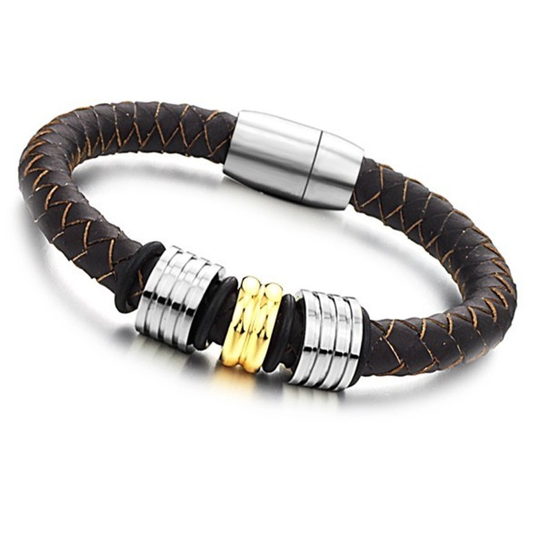 The Queen of Quality Brown Titanium Leather Bangle 