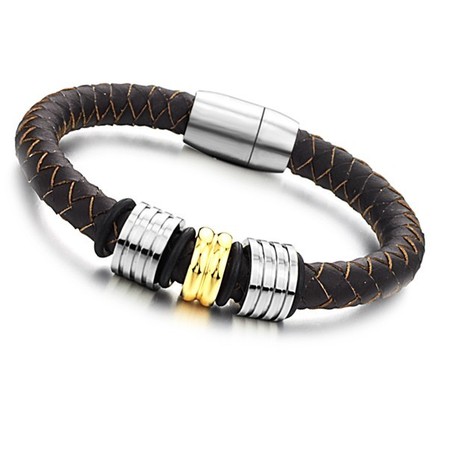The Queen of Quality Brown Titanium Leather Bangle 