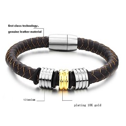The Queen of Quality Brown Titanium Leather Bangle 